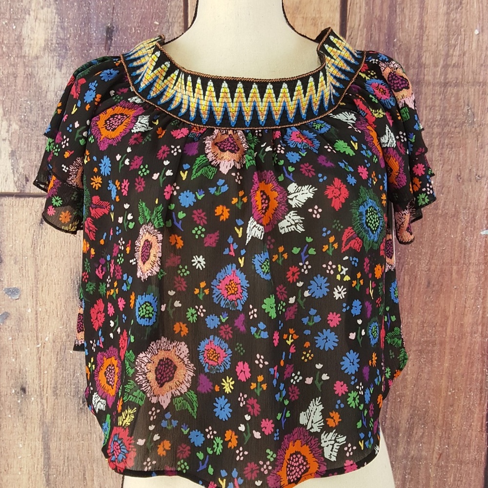 Guess Frida Floral Jet Black Off Shoulder